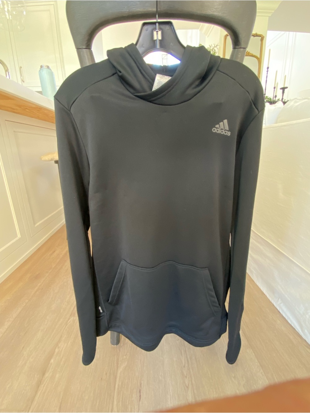 adidas Men’s Black Crewneck Hoodie with Kangaroo Pocket
